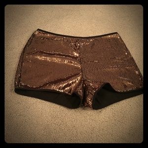 copper sequined shorts
